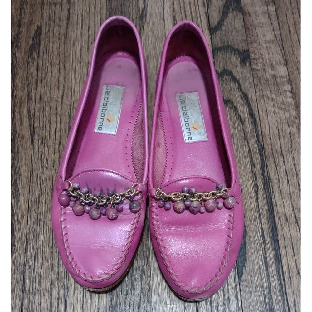 Liz Claiborne Ballina Loafers Womens 8.5 M Hibiscus Pink Pearlized Leather Shoes